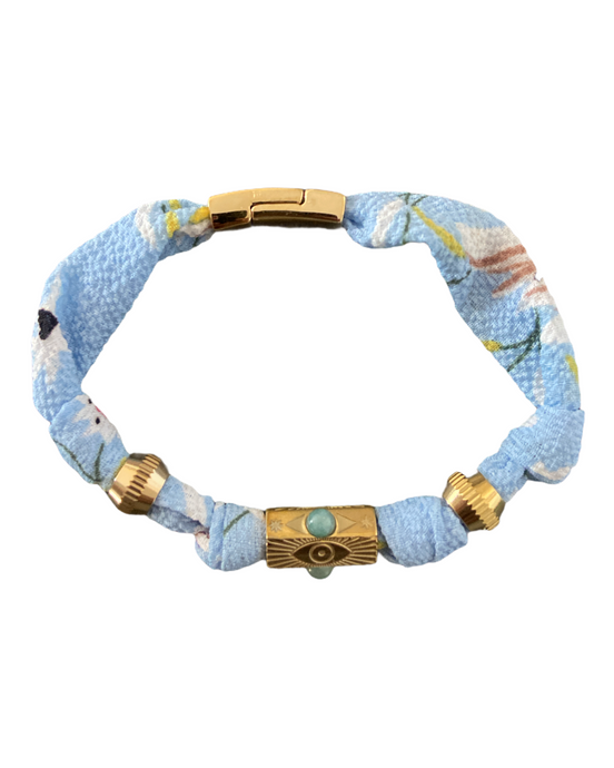 Bracelet Liberty Oeil Blue  matière : perles , Acier Chirurgical , chaine    couleur : doré, bleu , rose , blanc   Bracelet fermeture aimanter