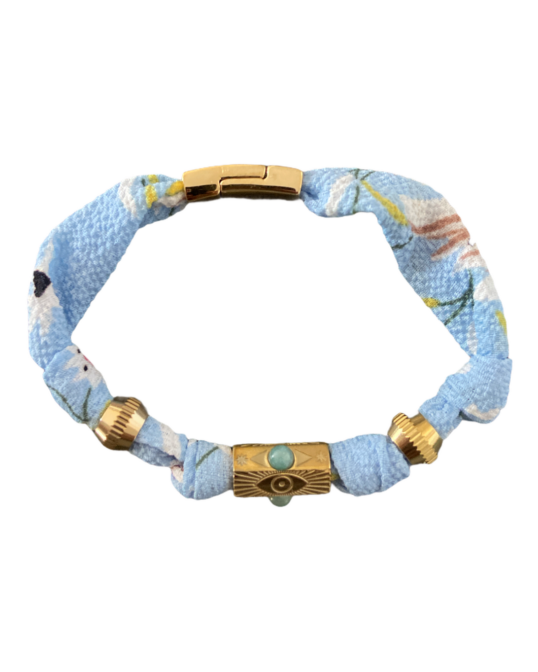 Bracelet Liberty Oeil Blue  matière : perles , Acier Chirurgical , chaine    couleur : doré, bleu , rose , blanc   Bracelet fermeture aimanter