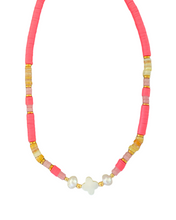 画像をギャラリービューアに読み込む, Surfer Pink  Nacre  matière : perles , Acier Chirurgical   couleur : doré, pink  Collier réglable
