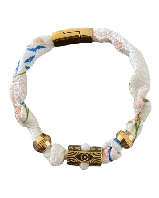 Bracelet Liberty Oeil white  matière : perles , Acier Chirurgical , chaine    couleur : doré, rose, bleu , blanc   Bracelet réglables 