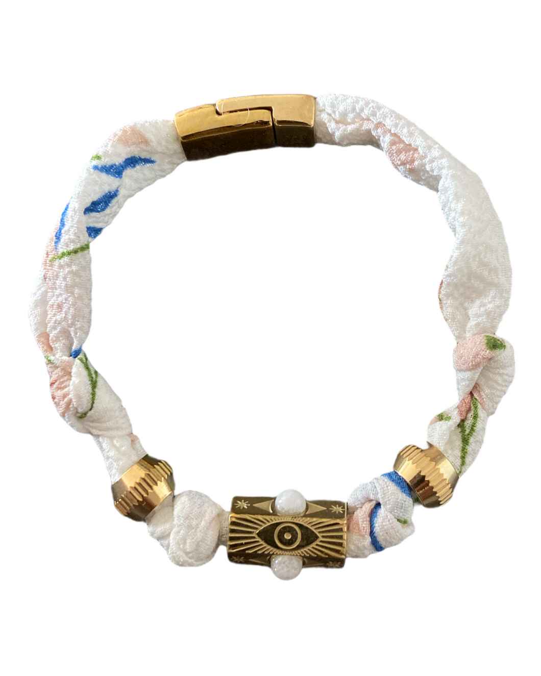 Bracelet Liberty Oeil white  matière : perles , Acier Chirurgical , chaine    couleur : doré, rose, bleu , blanc   Bracelet réglables 