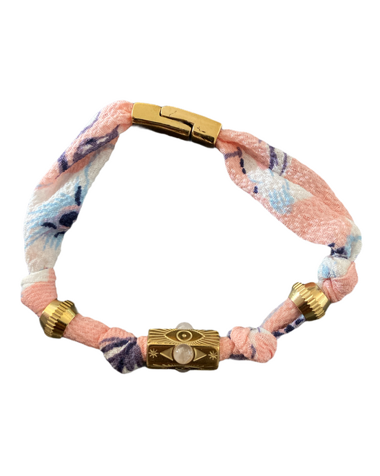 Bracelet Liberty Oeil Pink  matière : perles , Acier Chirurgical , chaine    couleur : doré, bleu , rose , blanc   Bracelet fermeture aimanter